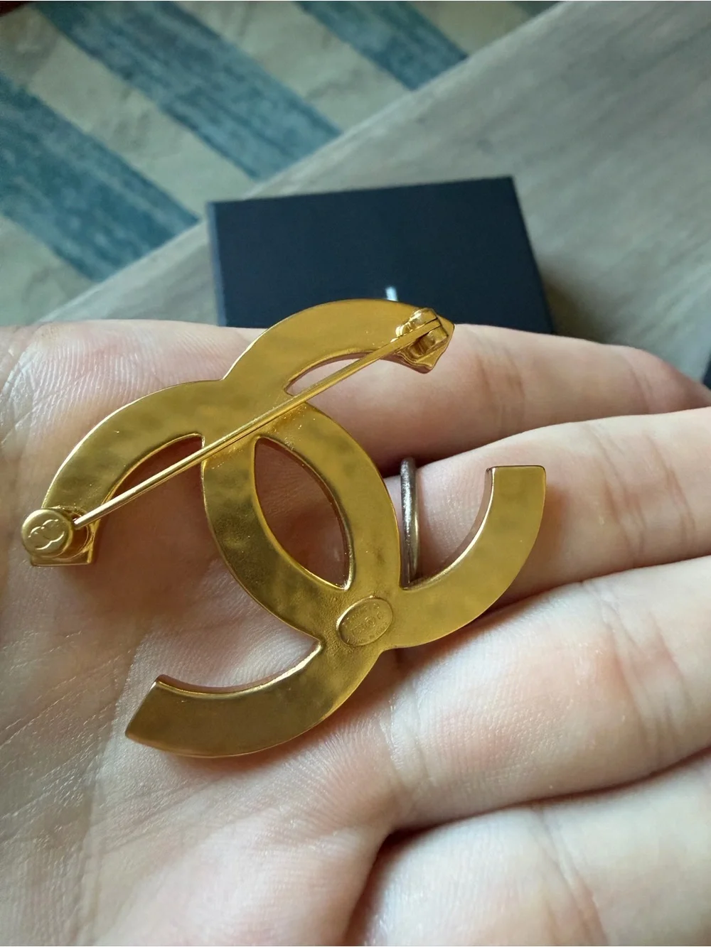 CHANEL Gold and Cream CC Logo Enamel Brooch